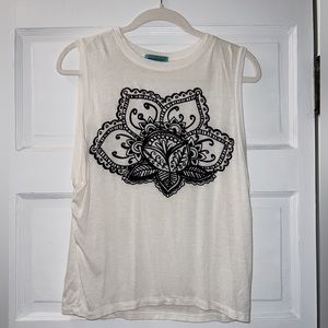 Workshop Cream Tribal Muscle Tank Top